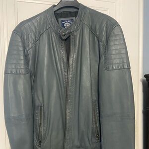 Men Blue leather motorcycle jacket - like new